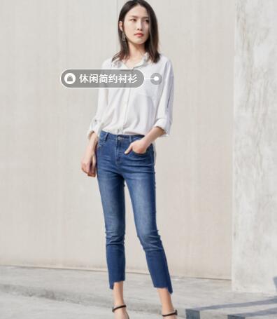 休闲简约系，撞色拼接翻领白衬衫(图1)
